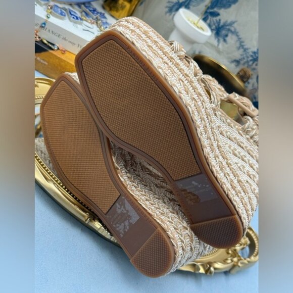 🆕 GIANNI BINI 🧿 NWOB Santi Woven Beaded Wedge Sandal - Neutral Woven Sz US 7.5 - Picture 13 of 14